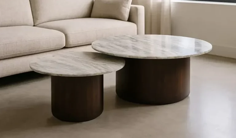 Set 2 Mesas de Centro Mader de Mango y Marmol 100x100x43 cm - IXIA (5)