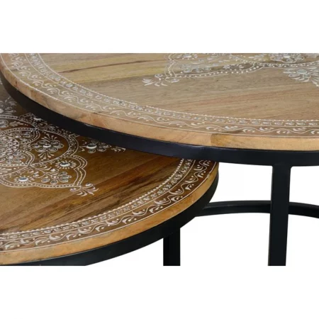 Set 2 Mesitas Centro Nido Redondas Tapa Madera Mango Patas Metal Diámetro 8060 Cm - Giner y Colomer (1)