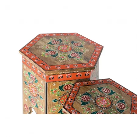 Set 2 Taburetes Madera Mango Natural Pintado Multicolor - Giner y Colomer (1)