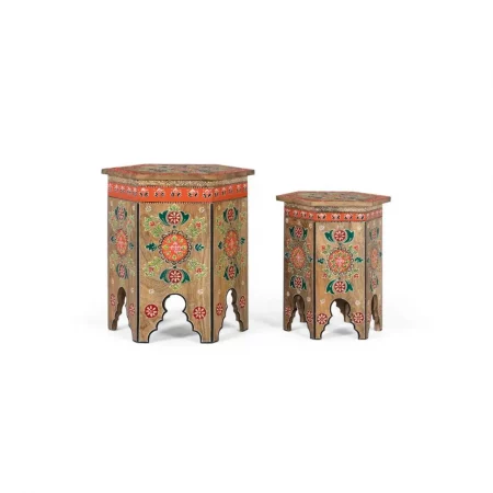 Set 2 Taburetes Madera Mango Natural Pintado Multicolor - Giner y Colomer (3)