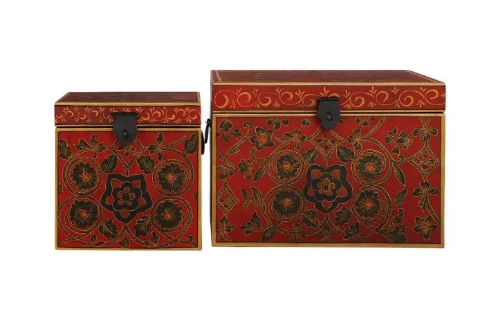 Set de 2 Baúles Decorativos de Madera de Mango Pintados a Mano-MOVIL (6)