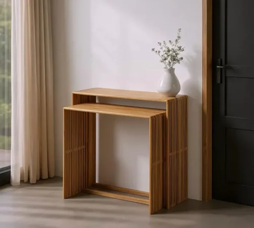 Set de 2 Consolas Madera de Teca Natural 85x30x86 Cm - IXIA (6)