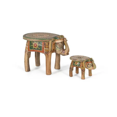 Set de 2 Figuras de Elefante Madera de Mango Pintadas y Talladas a Mano - Giner y Colomer (1)