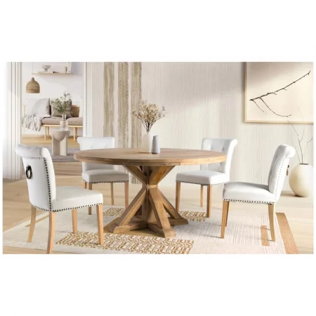 Set de 2 Sillas Tapizadas Tela Beige Patas Madera Color Natural 64x51x86 Cm - Giner y Colomer (8)