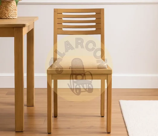 Set de 2 Sillas de Madera de Mango con Asiento Acolchado Beige y Respaldo de Listones – 88x43x55 cm-MOVIL (3)