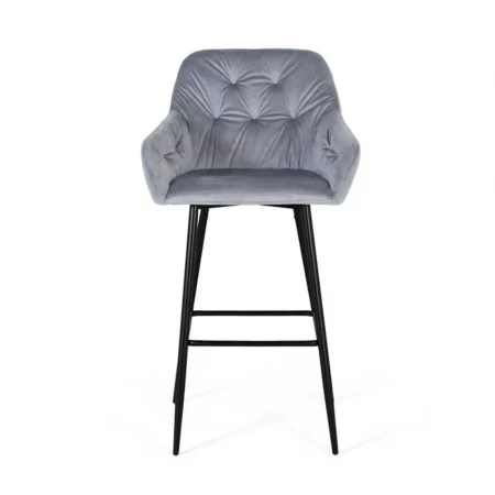 Set de 2 Taburetes Tapizado en Terciopelo Azul Acolchado y Patas de Acero - Giner y Colomer (2)