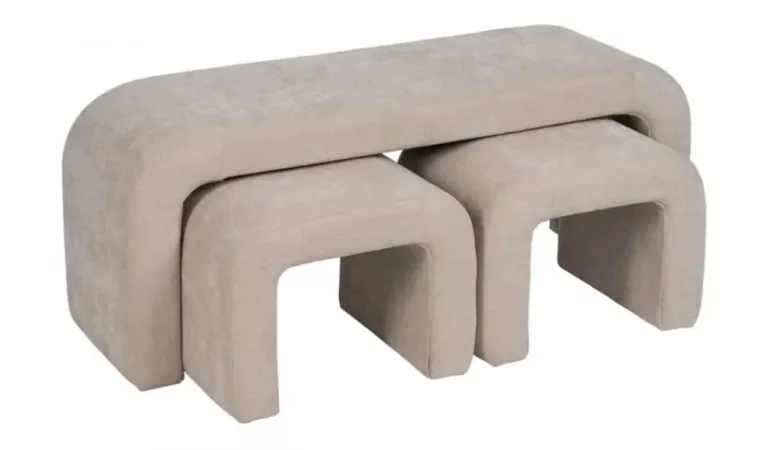 Set de 3 Bancos DM Tejido Beige 126x46x50 Cm - IXIA (1)