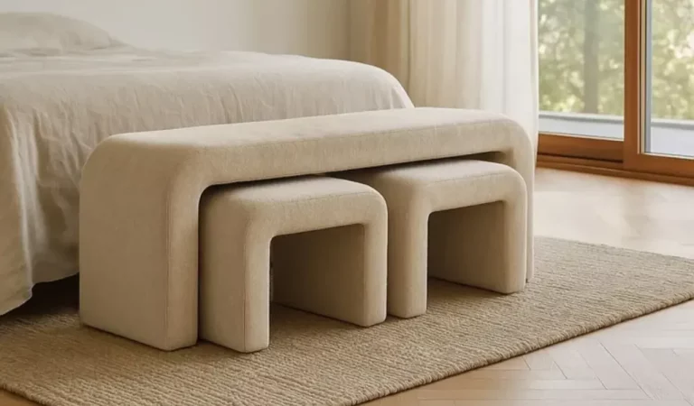 Set de 3 Bancos DM Tejido Beige 126x46x50 Cm - IXIA (2)