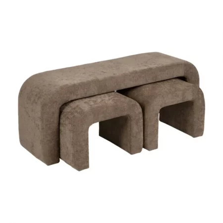 Set de 3 Bancos DM Tejido Taupe 126x46x50 Cm - IXIA (1)