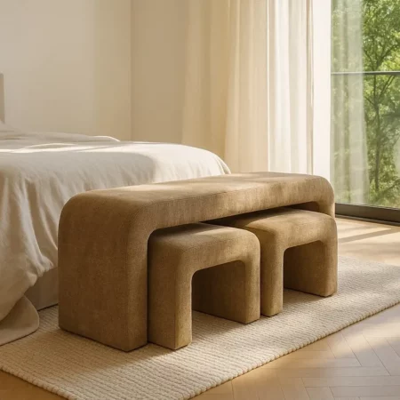 Set de 3 Bancos DM Tejido Taupe 126x46x50 Cm - IXIA (3)