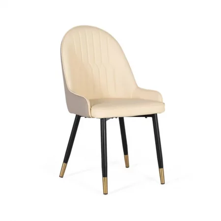 Set de 4 Sillas Contemporánea Tapizada de Poliuretano Beige y Patas en Negro y Dorado - Giner y Colomer (1)