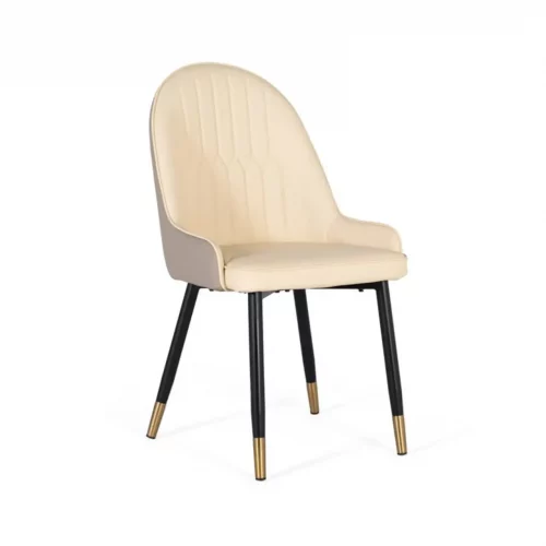 Set de 4 Sillas Contemporánea Tapizada de Poliuretano Beige y Patas en Negro y Dorado - Giner y Colomer (1)