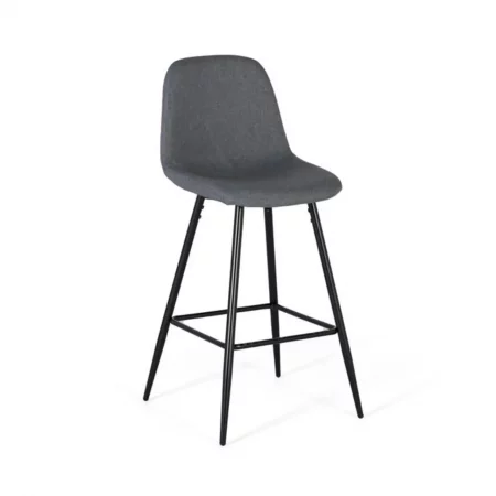 Set de 4 Taburetes Tapizados en Tela Gris y Patas de Acero - Giner y Colomer (1)