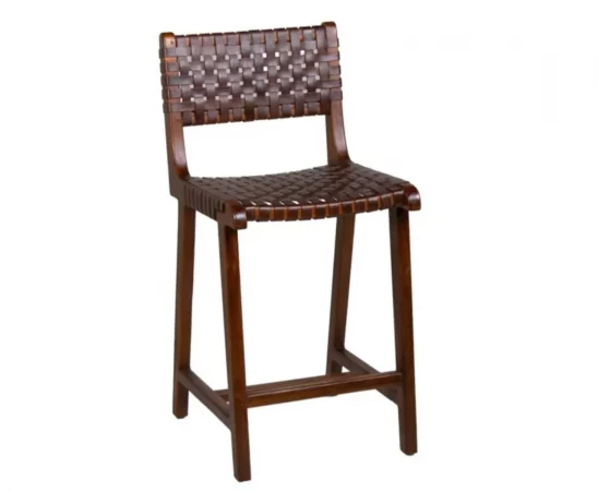 Silla Bar Manhattan Piel y Madera de Teca 43x50x90 Cm - Moycor (1)