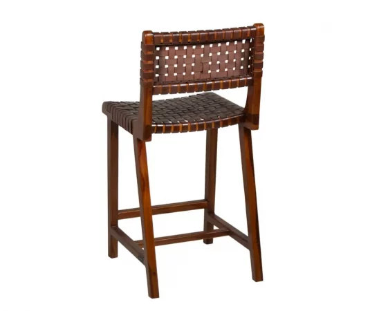 Silla Bar Manhattan Piel y Madera de Teca 43x50x90 Cm - Moycor (2)