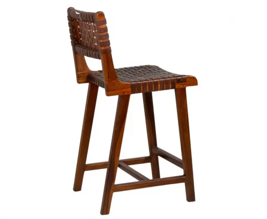 Silla Bar Manhattan Piel y Madera de Teca 43x50x90 Cm - Moycor (4)