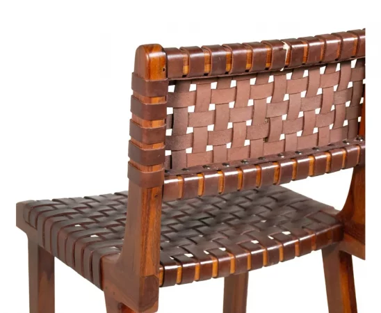Silla Bar Manhattan Piel y Madera de Teca 43x50x90 Cm - Moycor (5)
