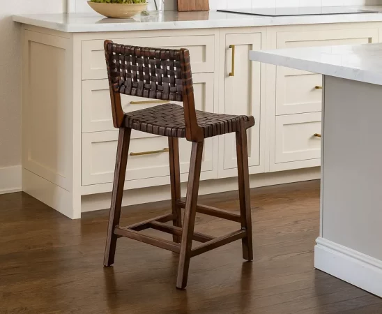 Silla Bar Manhattan Piel y Madera de Teca 43x50x90 Cm - Moycor (7)