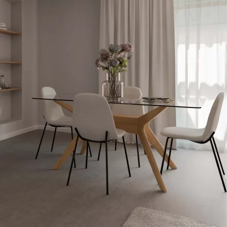 Silla Dana Tapizado en Poliéster Beige y Patas de Acero - SomCasa (1)