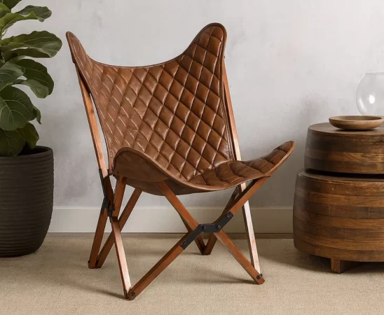 Silla Plegable Cambridge de Piel y Madera Acacia 67x76x97 Cm - Moycor (7)