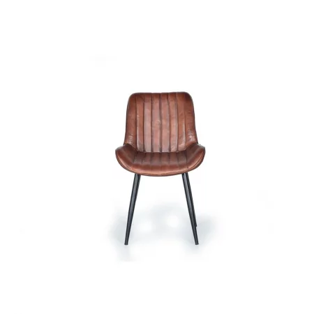 Silla Tapizada Cuero Marrón Patas Metal Estilo Industrial 53x63x87 Cm - Giner y Colomer (1)