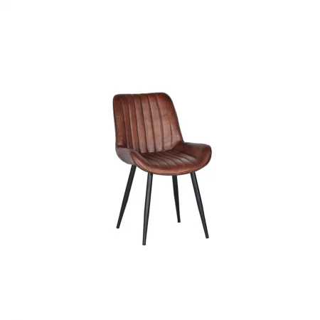 Silla Tapizada Cuero Marrón Patas Metal Estilo Industrial 53x63x87 Cm - Giner y Colomer (2)