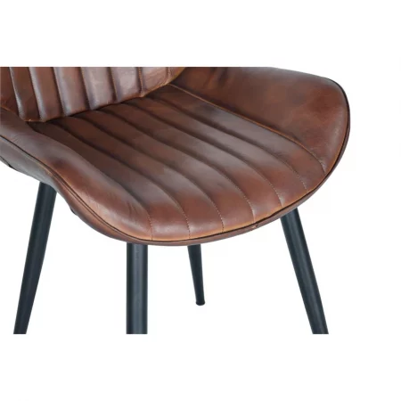 Silla Tapizada Cuero Marrón Patas Metal Estilo Industrial 53x63x87 Cm - Giner y Colomer (4)
