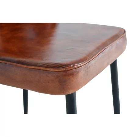Silla Tapizada Cuero Marrón Patas Metal Negro 46x54x59 Cm - Giner y Colomer (1)