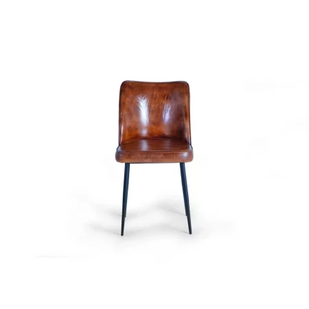 Silla Tapizada Cuero Marrón Patas Metal Negro 46x54x59 Cm - Giner y Colomer (5)