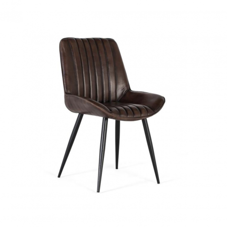 Silla Tapizada En Piel Color Marrón Oscuro 53x63x87 Cm - Giner y Colomer (1)