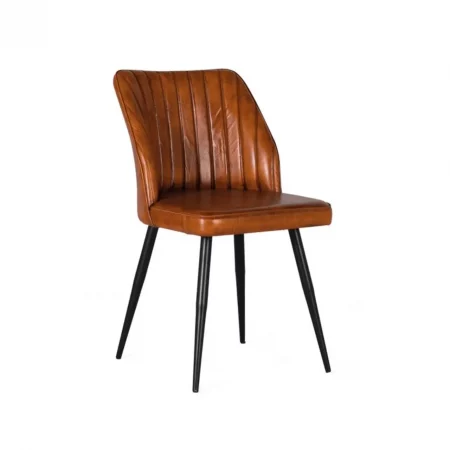 Silla Vintage Tapizada en Piel Marrón de Madera y Metal - Giner y Colomer (1)