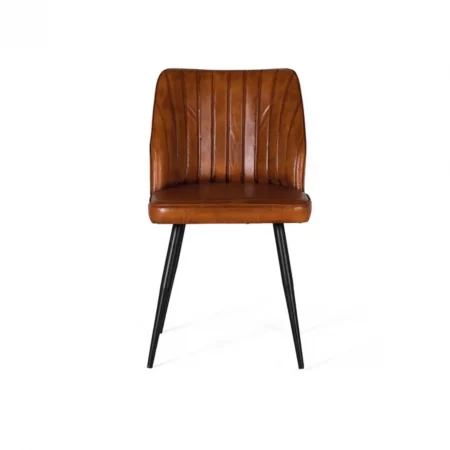Silla Vintage Tapizada en Piel Marrón de Madera y Metal - Giner y Colomer (2)