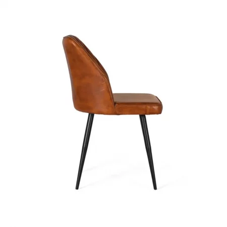 Silla Vintage Tapizada en Piel Marrón de Madera y Metal - Giner y Colomer (3)