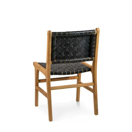 Silla de Mader de Teca y Piel Negra Natural 51x56x88 - Moycor 2
