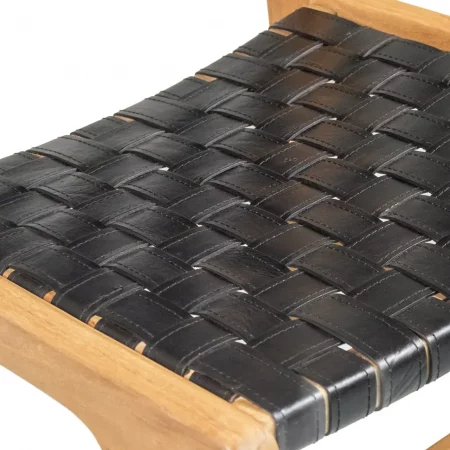 Silla de Mader de Teca y Piel Negra Natural 51x56x88 - Moycor 3