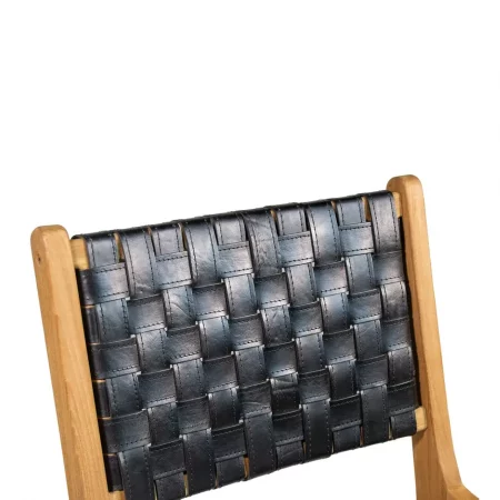 Silla de Mader de Teca y Piel Negra Natural 51x56x88 - Moycor 4