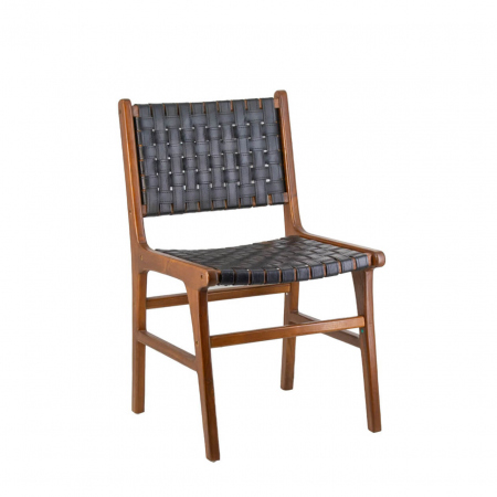 Silla de Piel Negra y Madera de Teca - Moycor (1)
