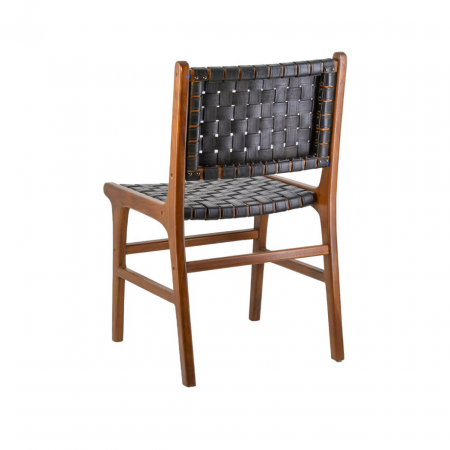 Silla de Piel Negra y Madera de Teca - Moycor (2)