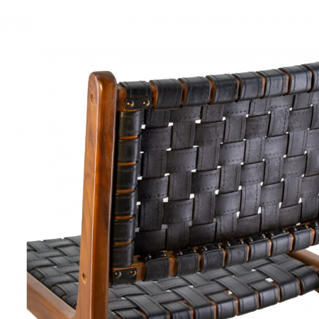 Silla de Piel Negra y Madera de Teca - Moycor (3)
