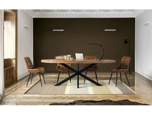 Silla de Piel y Acero Marron 50x63x83 Cm - Giner y Colomer (2)