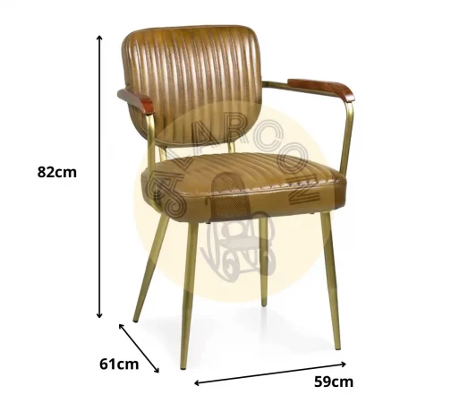 Silla de Piel y Hierro Estilo Vintage con Reposabrazos, Hecha a Mano - 59x61x82 cm-MOVIL (4)