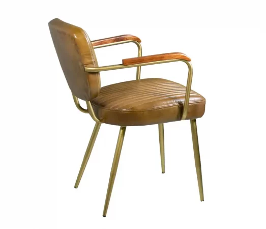 Silla de Piel y Hierro Estilo Vintage con Reposabrazos, Hecha a Mano - 59x61x82 cm-MOVIL (5)