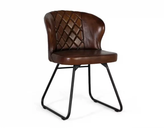 Silla de Piel y Hierro Marron 51x60x84 Cm - Giner y Colomer (1)