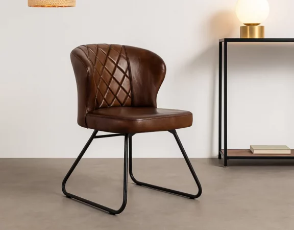 Silla de Piel y Hierro Marron 51x60x84 Cm - Giner y Colomer (6)