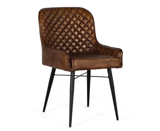 Silla de Piel y Hierro Marron 62x51x87 Cm - Giner y Colomer (5)