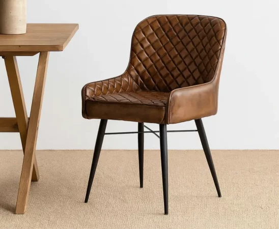 Silla de Piel y Hierro Marron 62x51x87 Cm - Giner y Colomer (6)