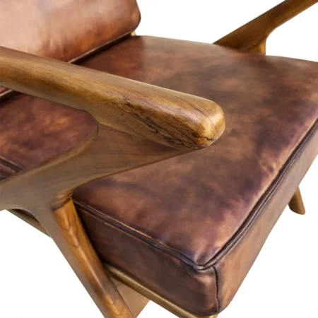 Sillón Natural Madera Teka Con Cojín Piel 65x75x75 Cm - Moycor (1)