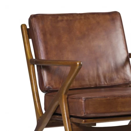 Sillón Natural Madera Teka Con Cojín Piel 65x75x75 Cm - Moycor (3)