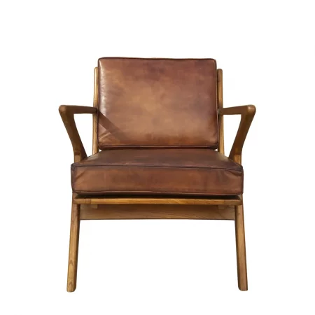 Sillón Natural Madera Teka Con Cojín Piel 65x75x75 Cm - Moycor (5)