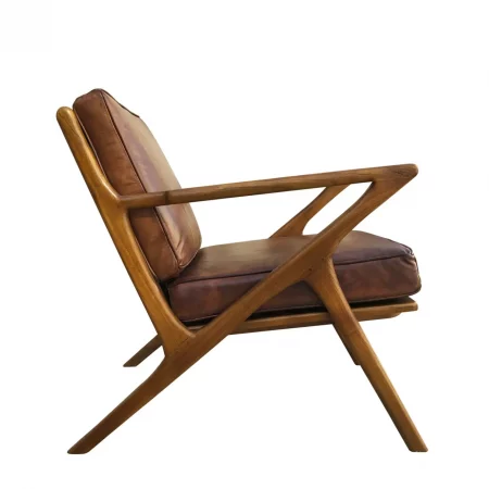 Sillón Natural Madera Teka Con Cojín Piel 65x75x75 Cm - Moycor (6)